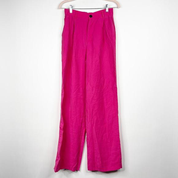 2/$30 ZARA High Waisted Wide Leg Pants Small Fuchsia Darted Full Length #7178 - Picture 3 of 15